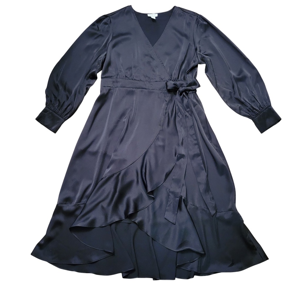 Sofia Vergara Black Satin Wrap High Lowโ Ruffle Dress 22 Coquette Whimsigoth